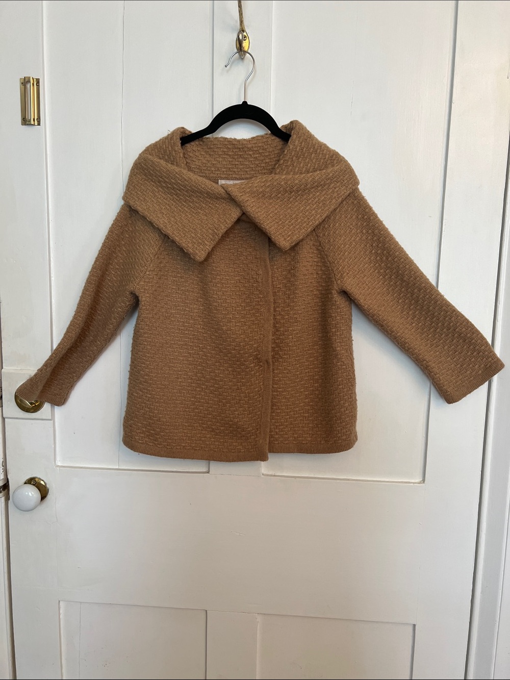 Girls' Camel Textured Wool-Blend Coat with Wide Collar